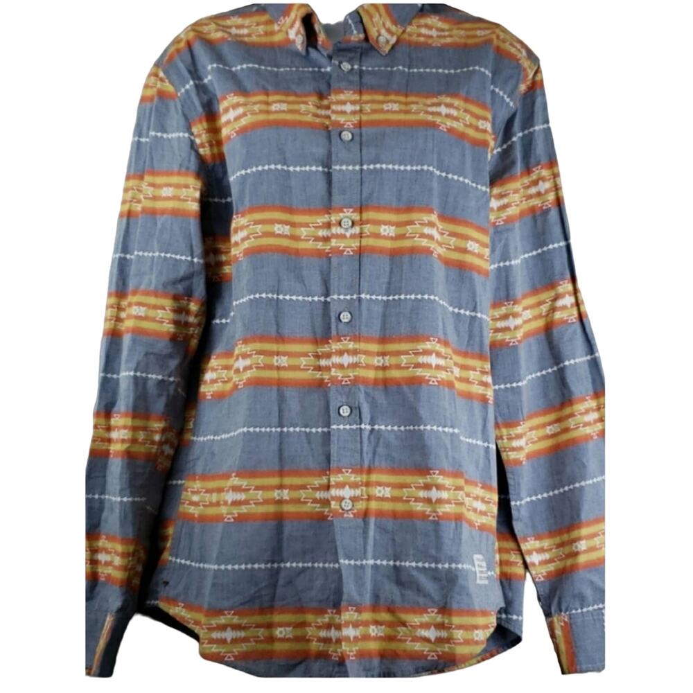 Adam Levine Orange/Blue Aztec Button Up LS Shirt Medium